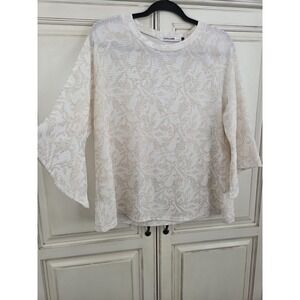 Origami Textured Floral Leaves Design Top Bell Sleeves Women's S Romantic Fairy